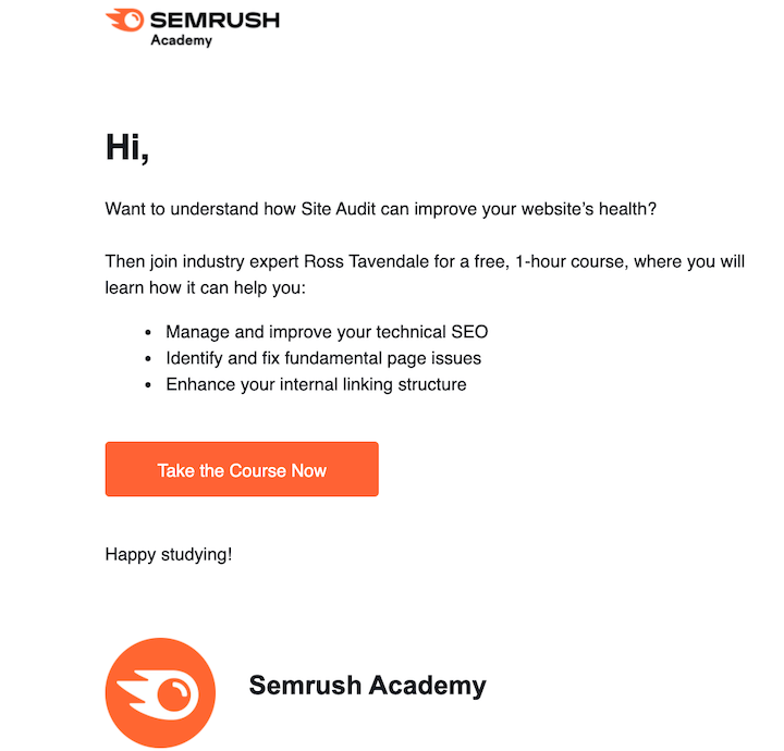 b2b email marketing example—semrush