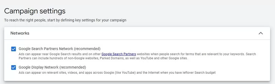 how to run google ads - campaign network settings