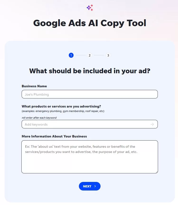 AI tools - screenshot of the Google Ads AI Copy Tool.