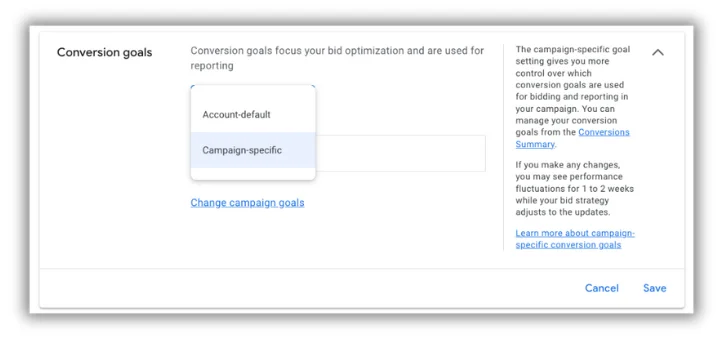 campaign-specific conversion goals in google ads conversion tracking