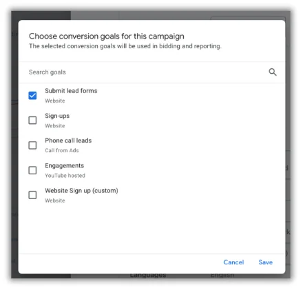 choosing campaign conversion goals in google ads conversion tracking