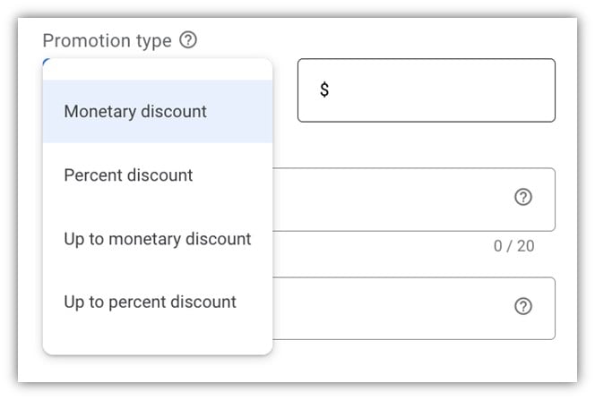 google ads promotion assets - choices for asset types