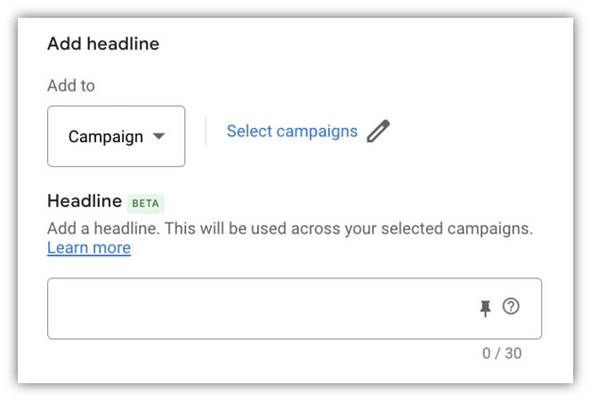 promos in google ads - headline assets