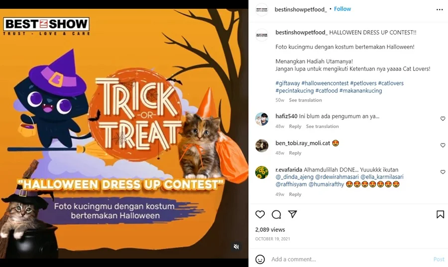 Halloween Instagram captions - Best in Show Pet Food Instagram post.