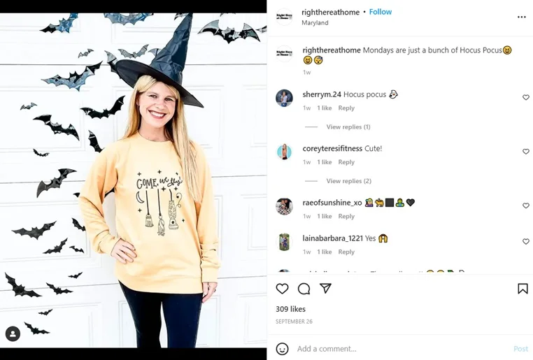 Halloween Instagram captions - Right There at Home Instagram post.