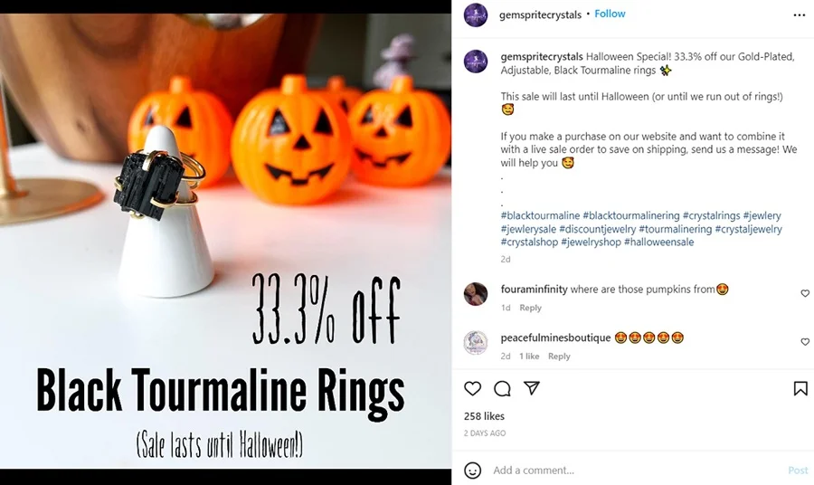 Halloween Instagram captions - Gemspiritcrystals Instagram post.