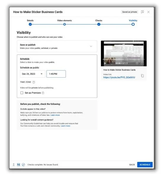 How to promote your YouTube channel - YouTube's scheduling dashboard.