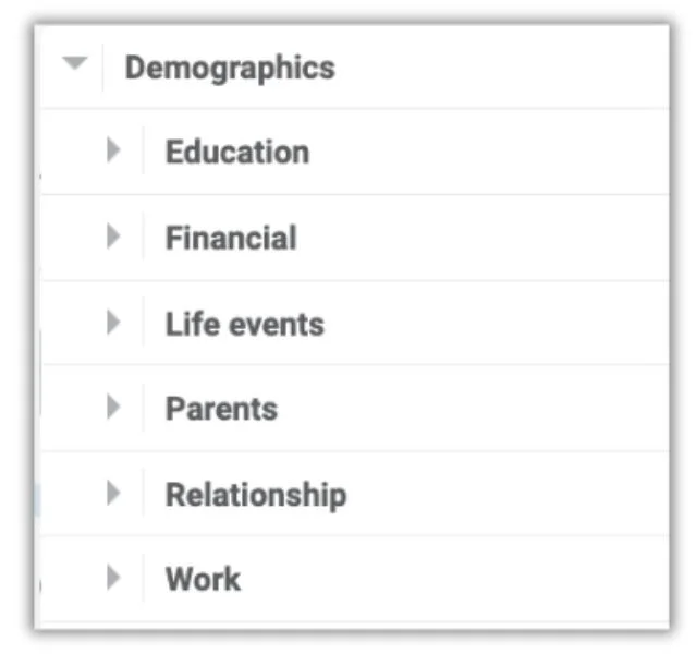 Instagram ad targeting Ads Manager screen with demographic options.