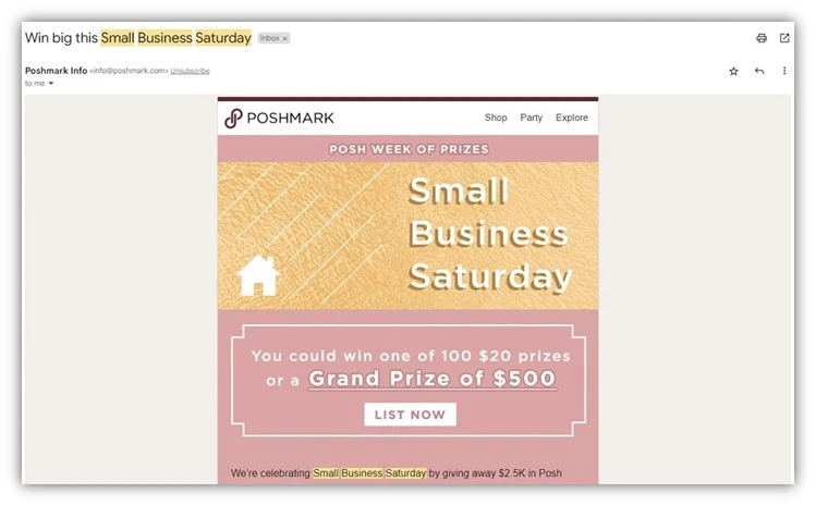 small business saturday marketing ideas - email example