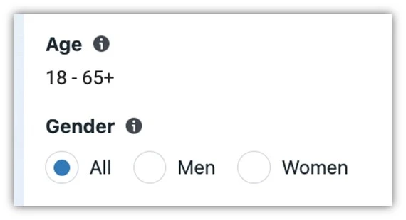 facebook ad targeting -age and gender targeting options screenshot