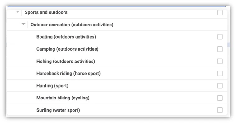 facebook ad targeting - outdoor activity