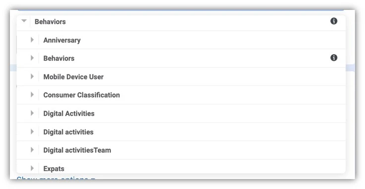facebook ad targeting - behavior options