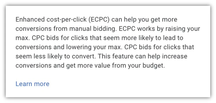 enhanced cpc - explanation from google on ecpc bid strategy