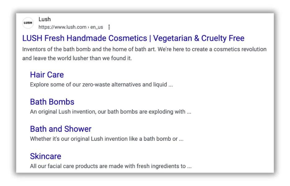 Purpose-driven marketing - Lush search engine results.