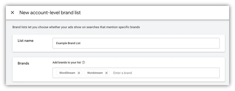 google ads news - example brand list