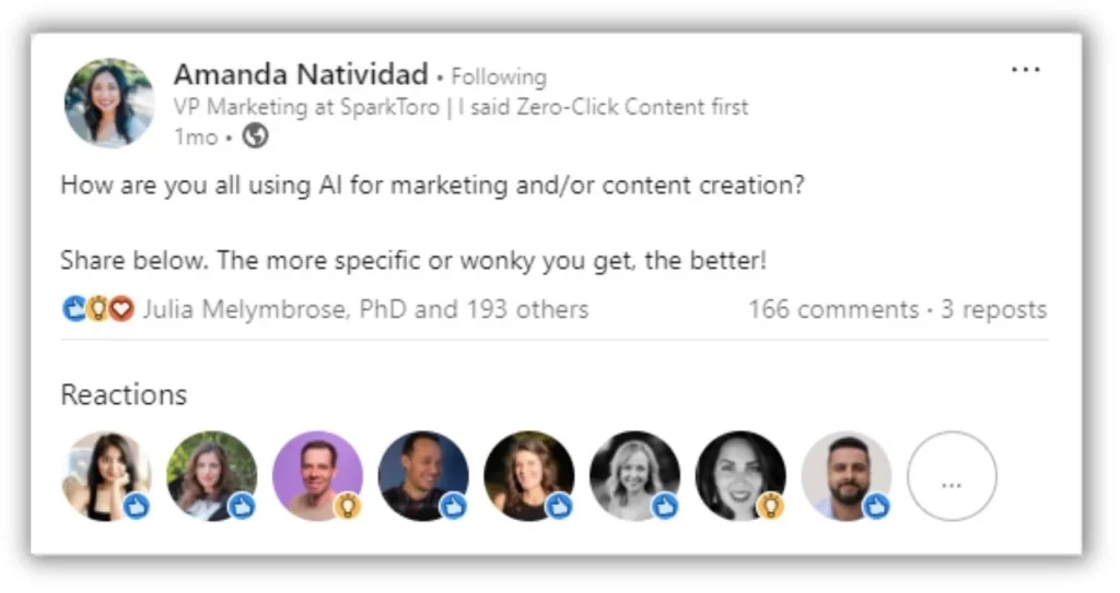 AI in marketing - original LinkedIn post from Amanda.