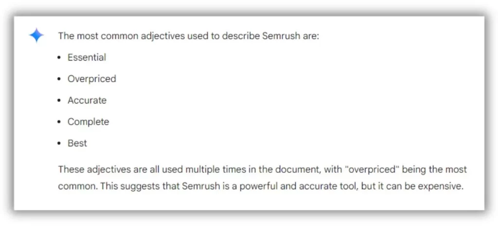 AI in marketing - list of adjectives for Semrush.