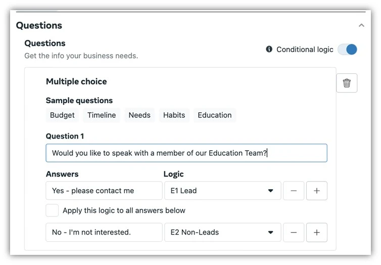 facebook ad trends - lead ad form buildout example