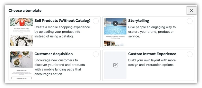 facebook ad trends - instant experience template examples