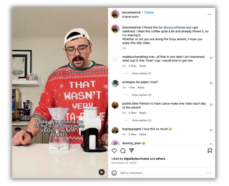 Video marketing trends - Instagram post from coffee content creatior.