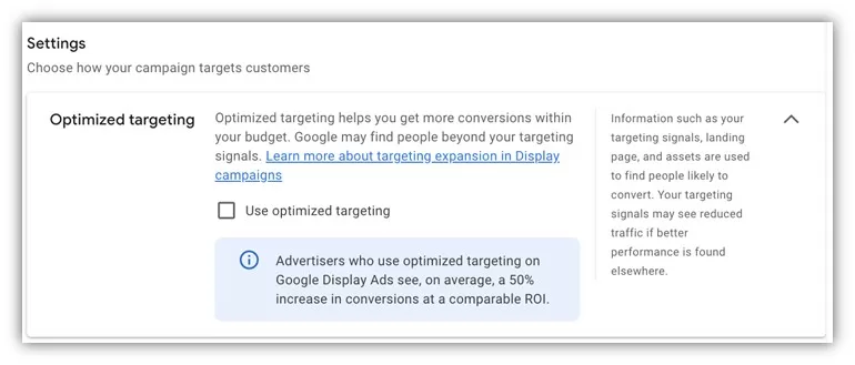 google ads campaign audit - optimized targeting screenshot