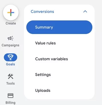 google ads conversion values - conversion summary screenshot