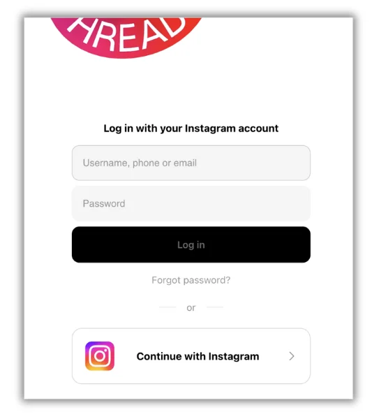 Instagram Threads - Threads login screen.