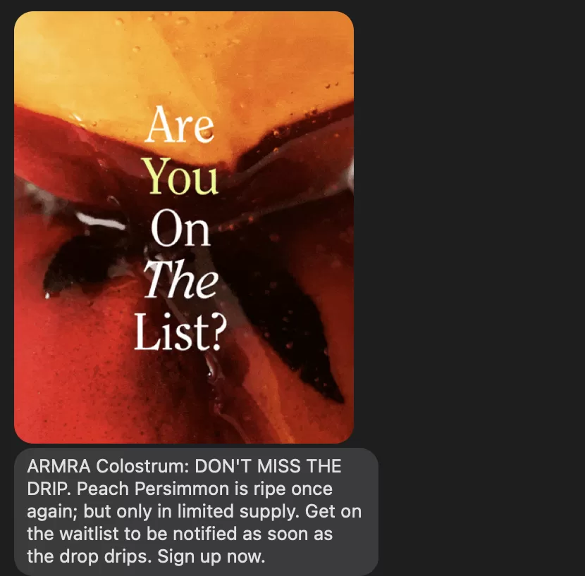 sms marketing example from armra about product waitlist