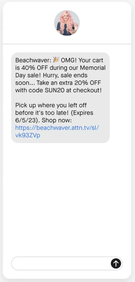 sms marketing example from beachwaver