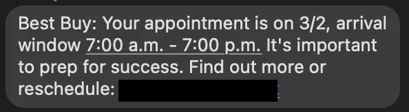 sms marketing example from best buy about appointment