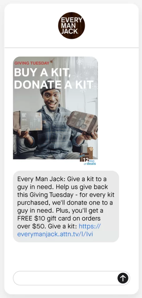 sms marketing example from every man jack for giving tuesday