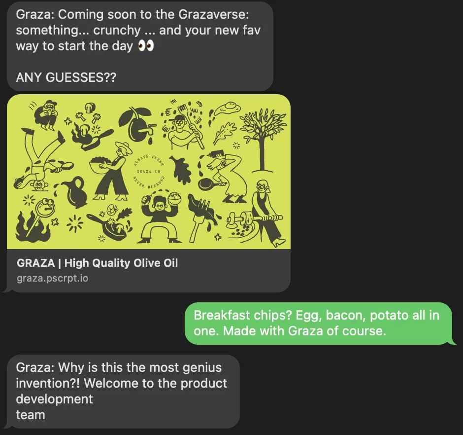 sms marketing example from graza about new product announcement