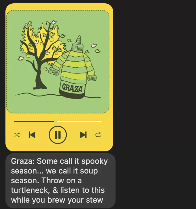 sms marketing example of playlist from graza