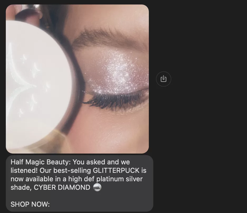 sms marketing example from half magic beauty about bestsellers