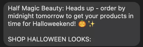 example of text marketing message for halloween