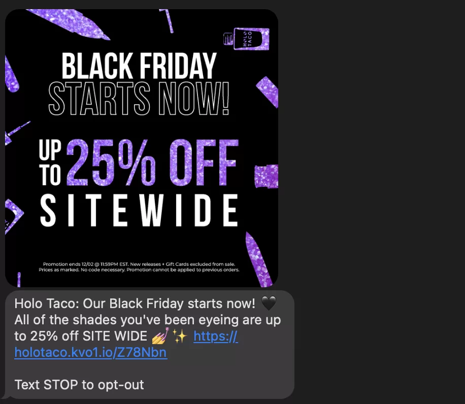 text message marketing example holo taco black friday