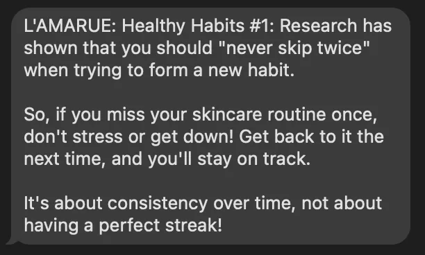 sms marketing example of healthy tips from beauty brand