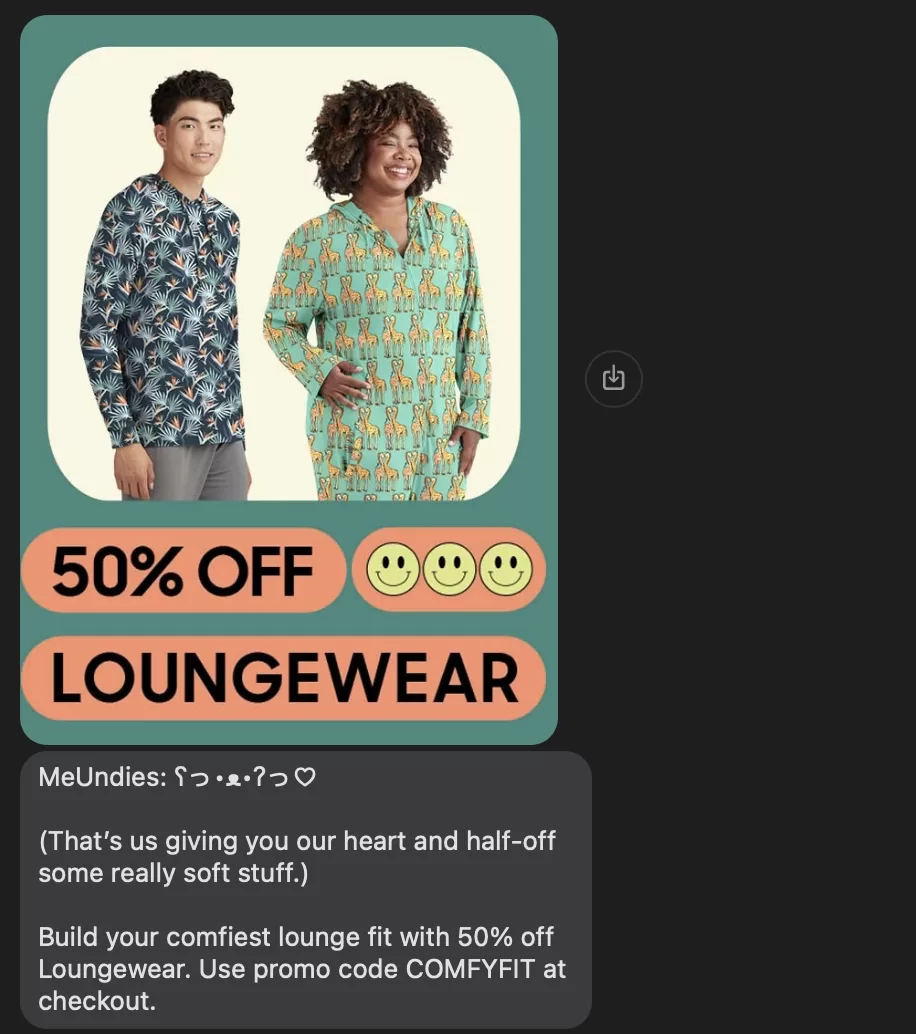 text message marketing example from meundies