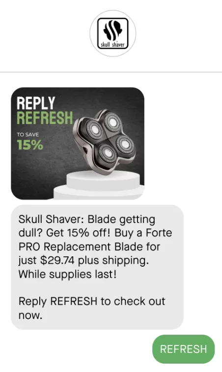 sms marketing example from skull shaver