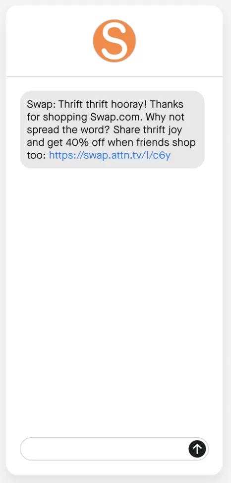 sms marketing example from swap about refer a friend program