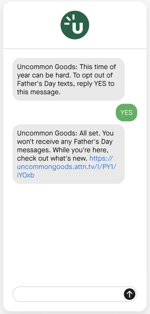 example of sms marketing opt out text for fathers day