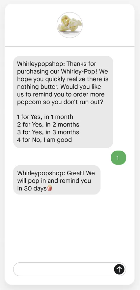 sms marketing example from whirleypop