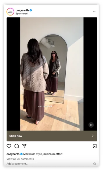 example of instagram ad from cozy earth