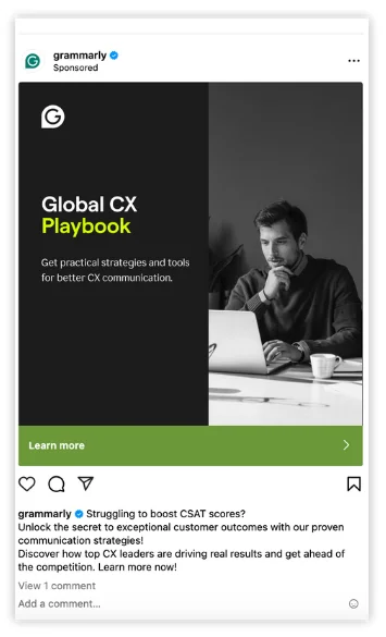 example of ad from grammarly targeting cx audience