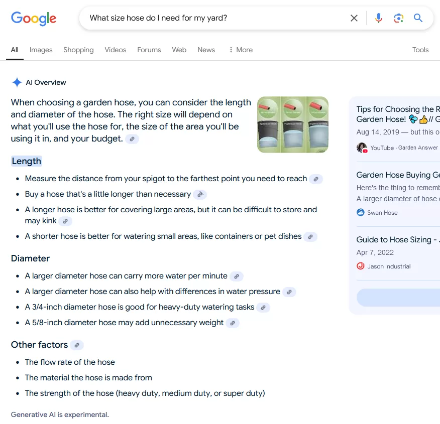 ai overview for search around garden hoses