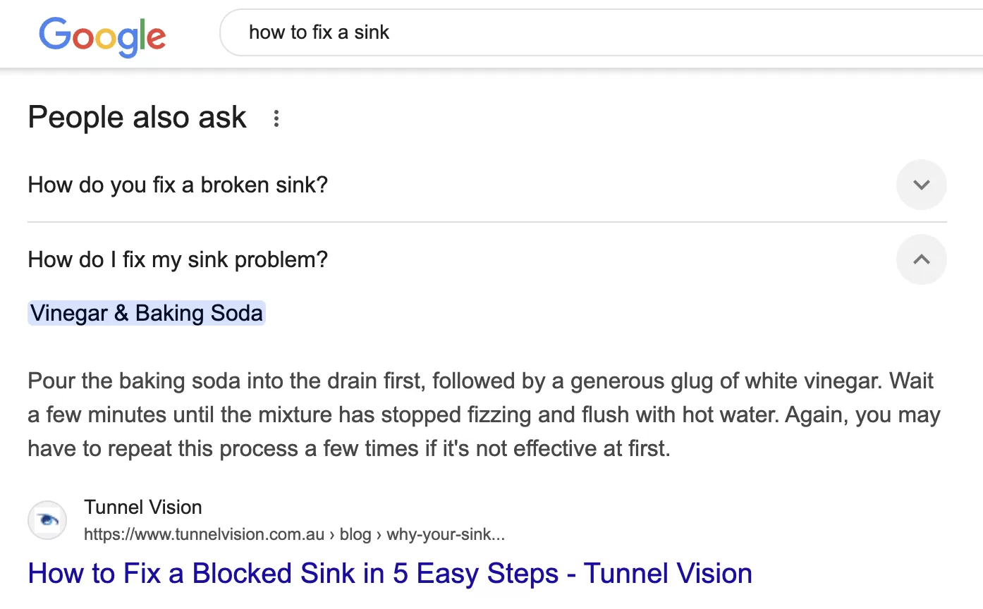 people also ask on google for how to fix a sink search